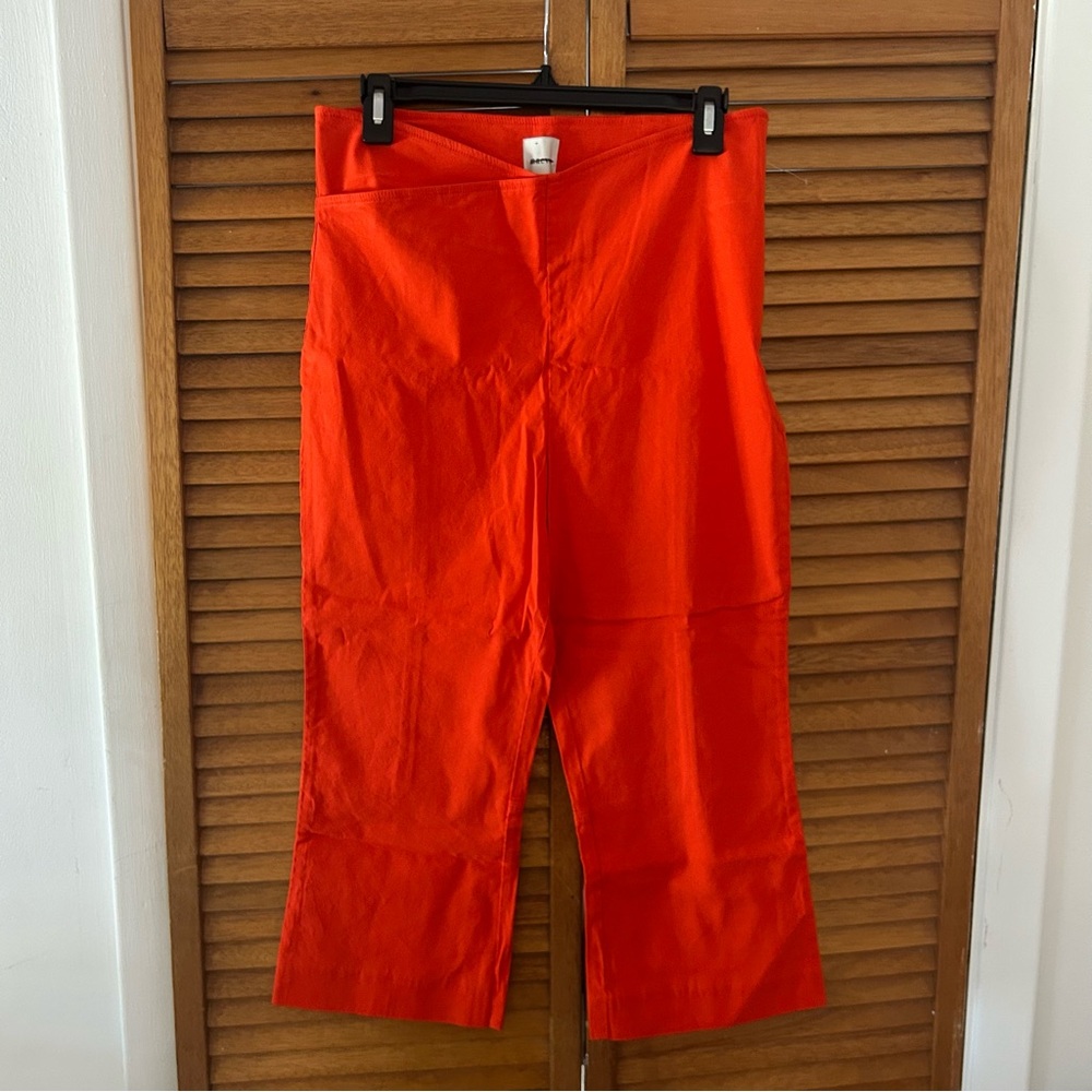 Maeve By Anthropologie Women’s Orange Cropped Linen Stretchy Pull-On Pants Sz 12